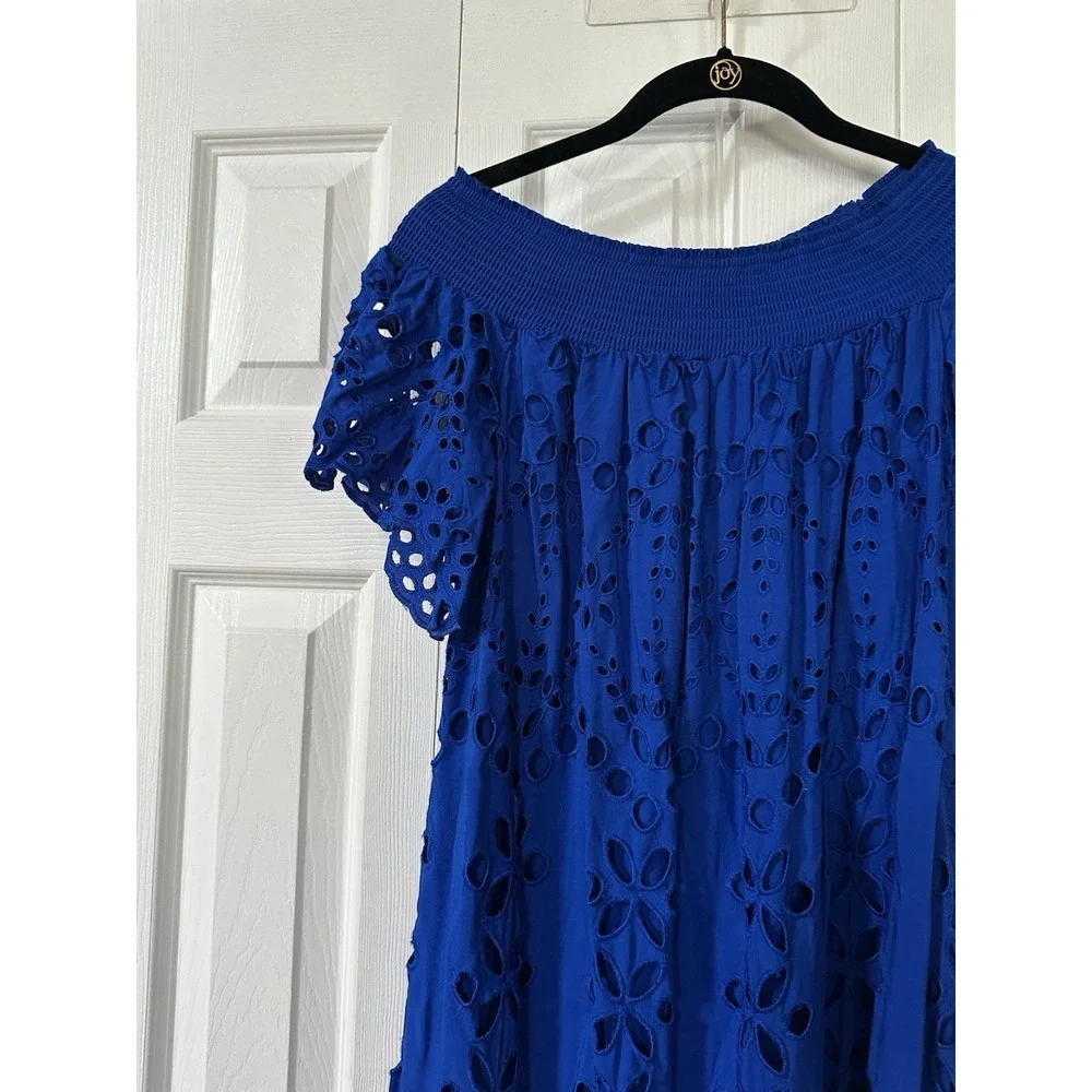Lilly Pulitzer Isbell Off-The-Shoulder Eyelet Midi Dress Blue Grotto Soiree XS